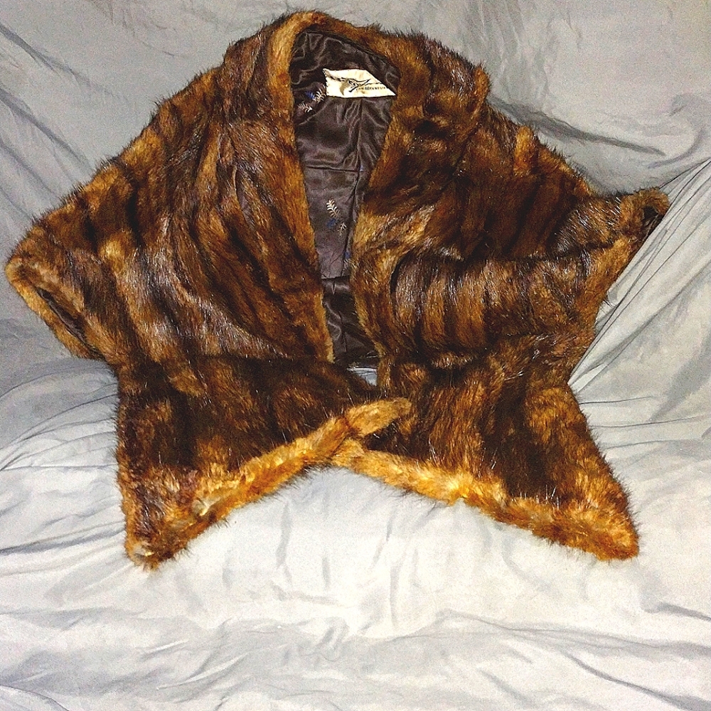 Genuine Fur Mink Stole, tannish brown